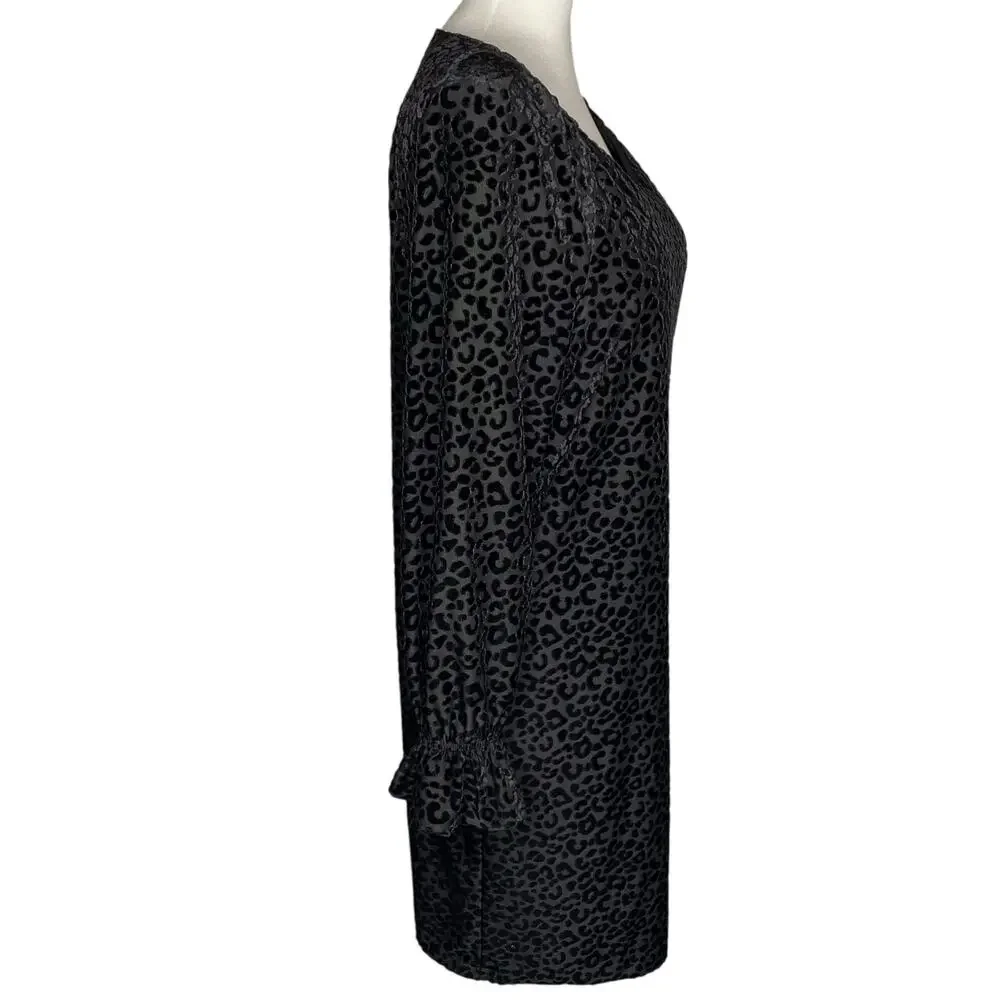 Nine West Velvet Burnout Shift Dress Black Leopard Print Size 16 Holiday Party - Picture 9 of 16